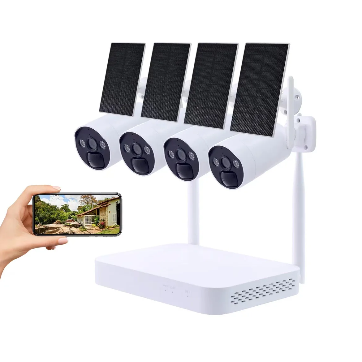 4ch 4mp saulės energiją 8 kanalų rinkinys, skirtas cctv saugumo kamerų, lauko belaidžio saulės kamerų stebėjimo sistemos